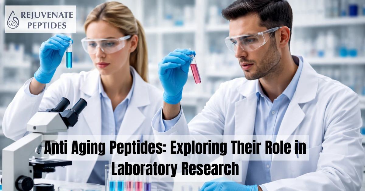 Scientists examining anti-aging peptides in laboratory setting