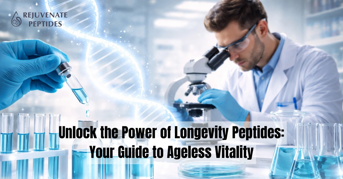 Scientist researching longevity peptides in laboratory setting